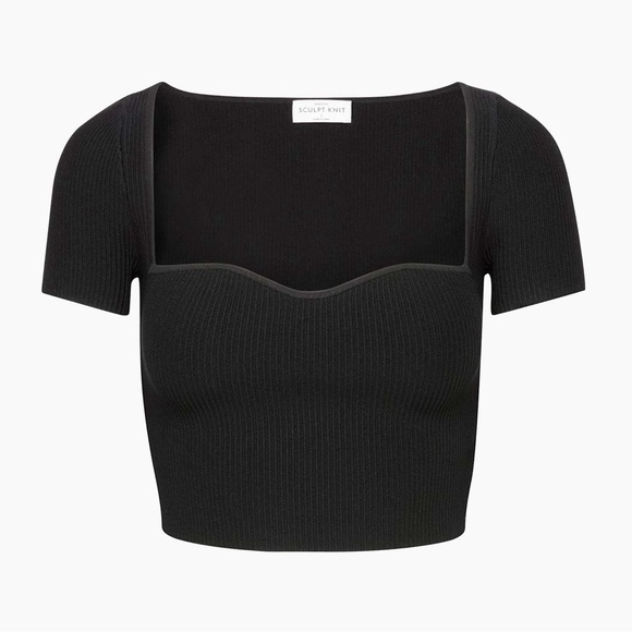 Babaton Tops - BABATON Aritzia Sculpt Knit Prado Top Cropped Knit Shortsleeve Sweetheart Top M